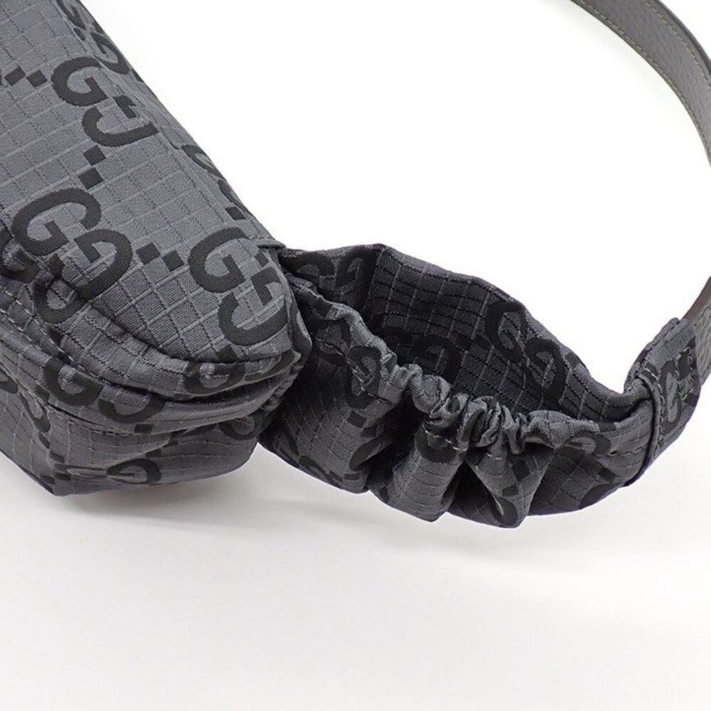 Gucci Belt Bag Large Facpm 1246 Dark Grey Black GG Nylon Leather Silver - Picture 6 of 10